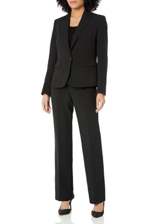 Le Suit Crepe One Button Seamed Jacket & Slim Pant (Plus Size)