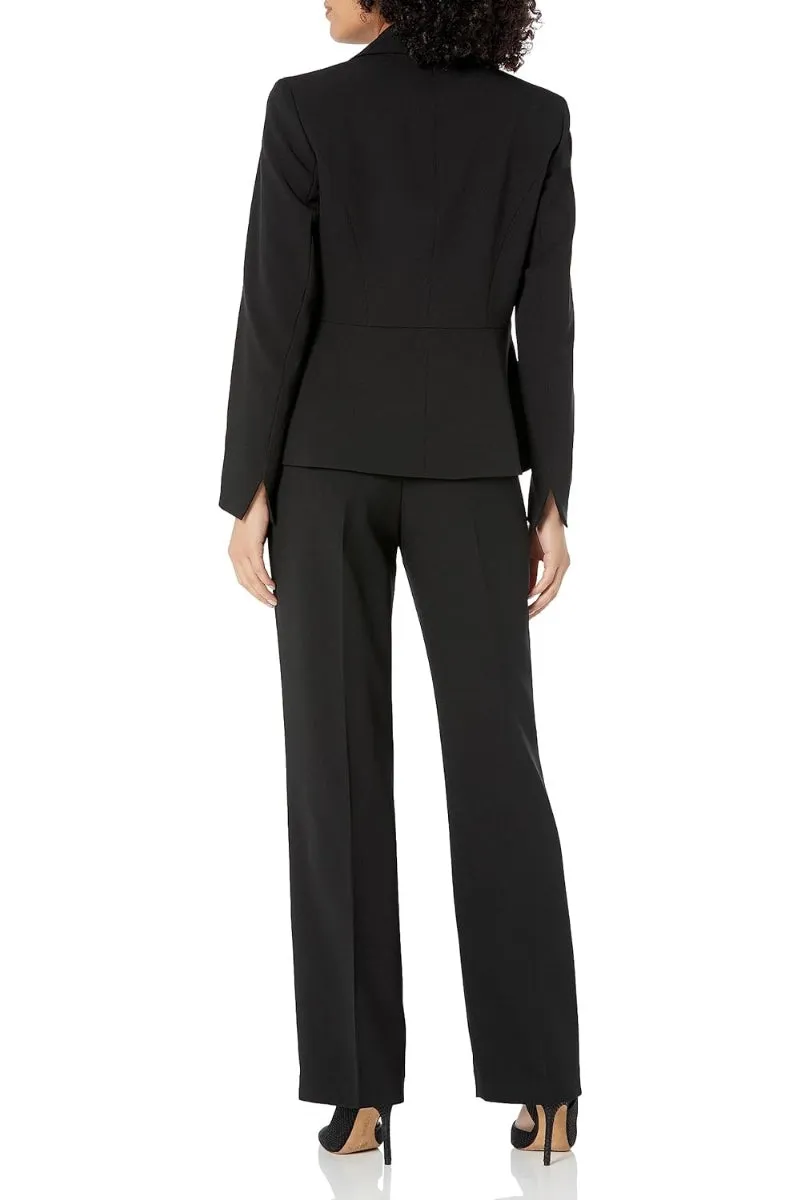 Le Suit Crepe One Button Seamed Jacket & Slim Pant (Plus Size)