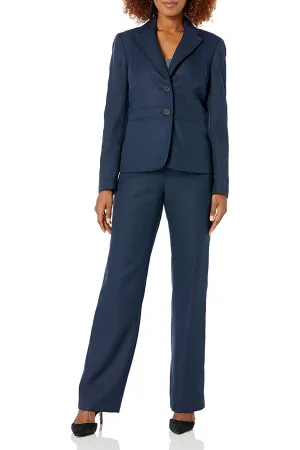 Le Suit notched collar 2 button banded herringbone pattern jacket with button hook zipper closure pant (Petite)