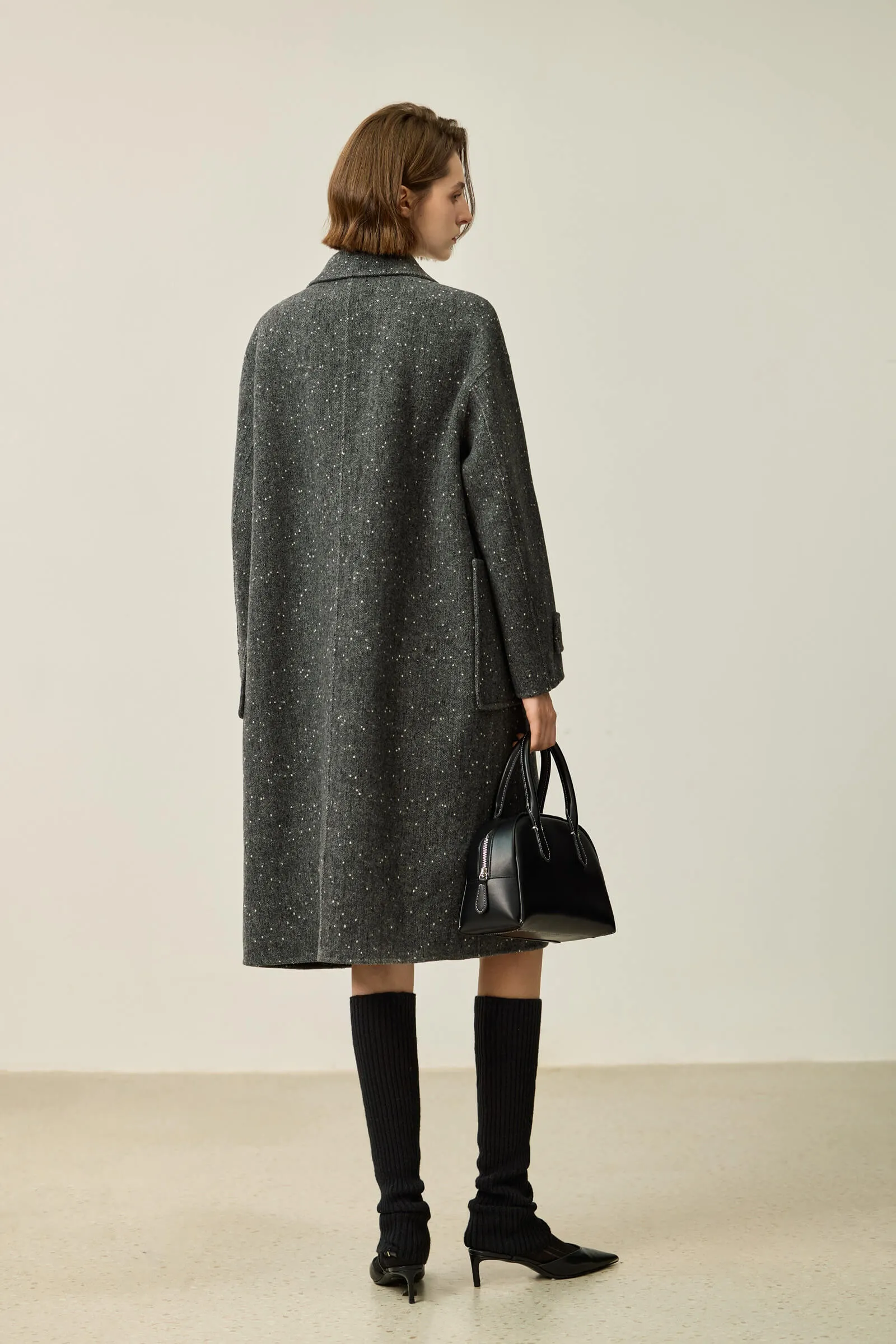 LILY Detachable Knit Collar Toggle Double-Faced Wool Coat