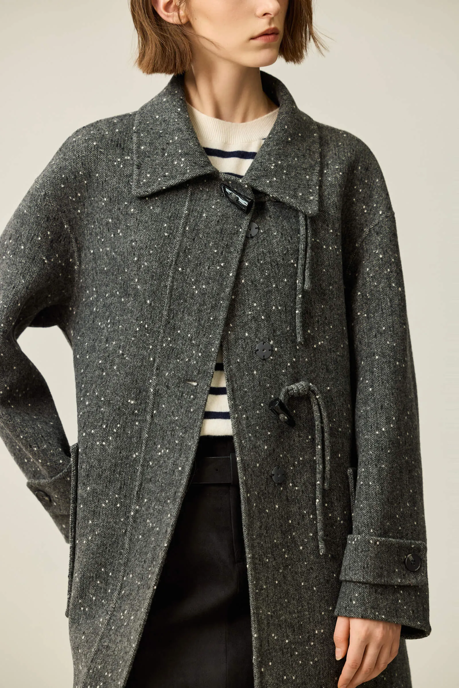 LILY Detachable Knit Collar Toggle Double-Faced Wool Coat