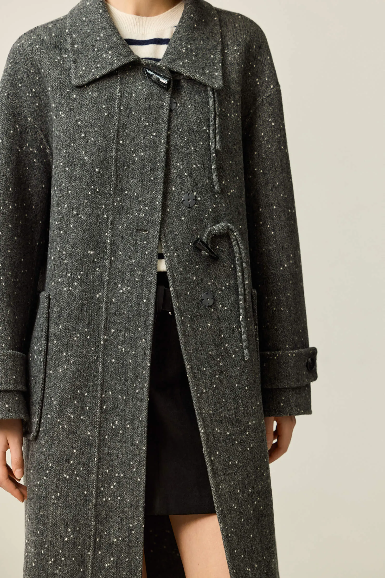 LILY Detachable Knit Collar Toggle Double-Faced Wool Coat