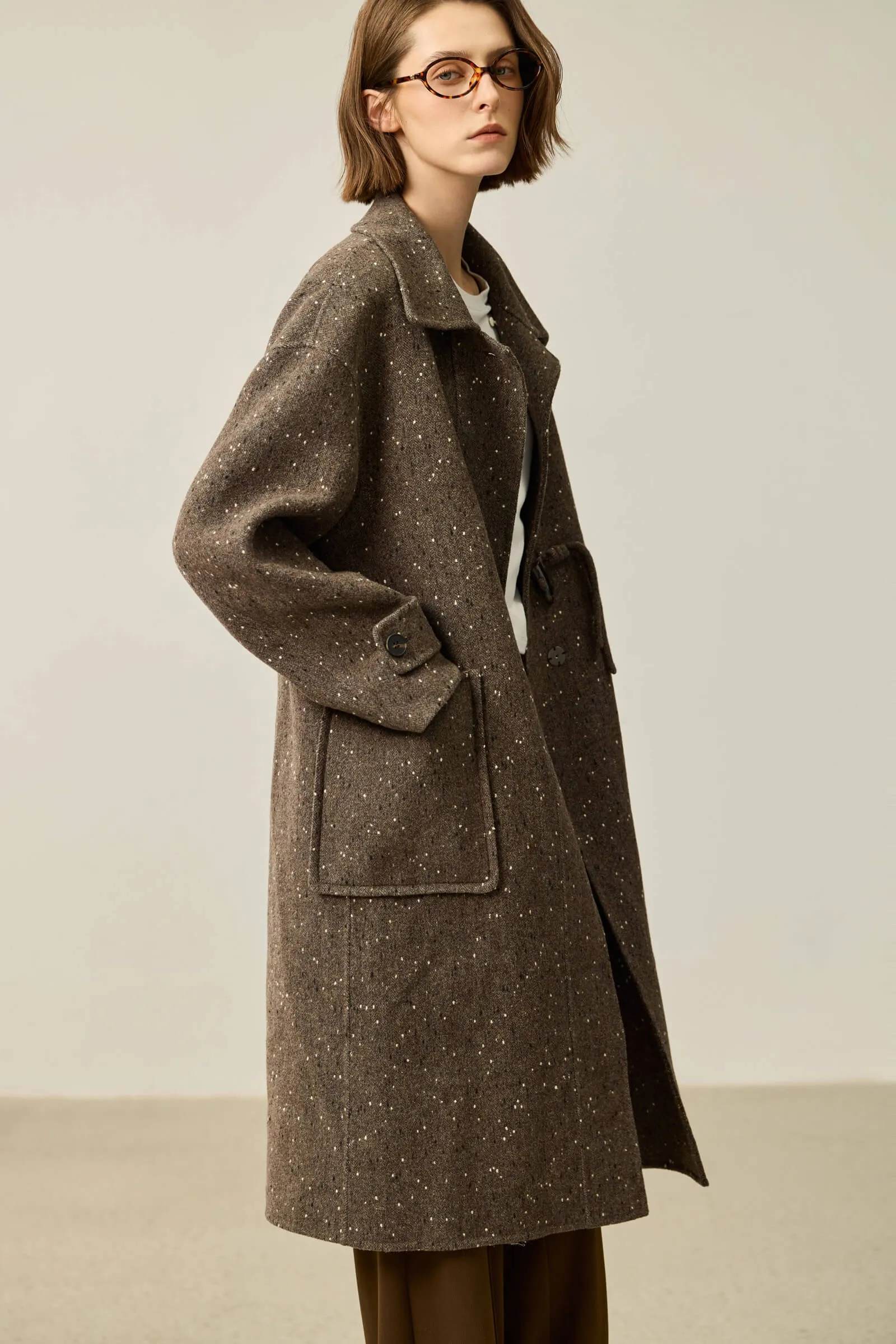 LILY Detachable Knit Collar Toggle Double-Faced Wool Coat