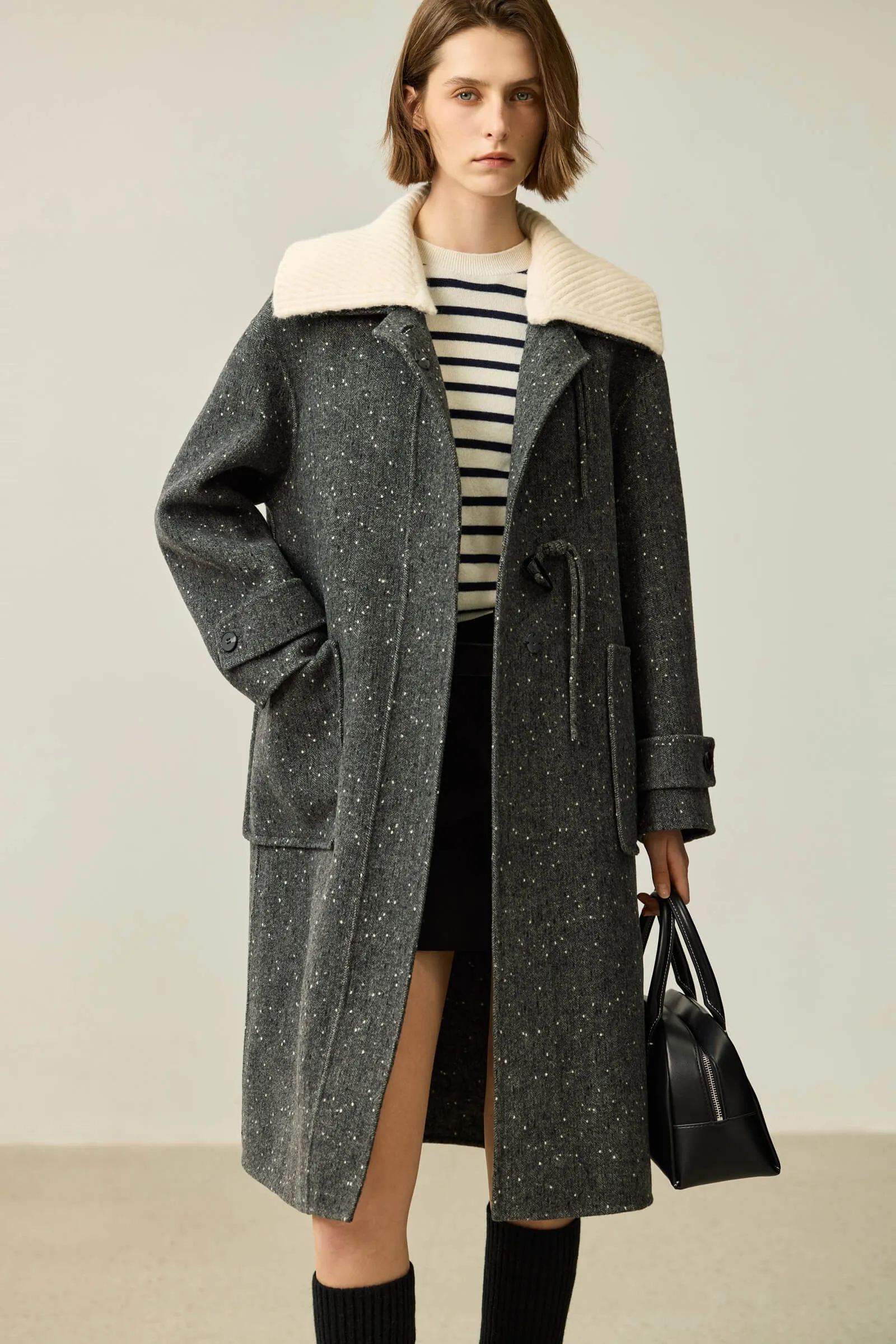 LILY Detachable Knit Collar Toggle Double-Faced Wool Coat