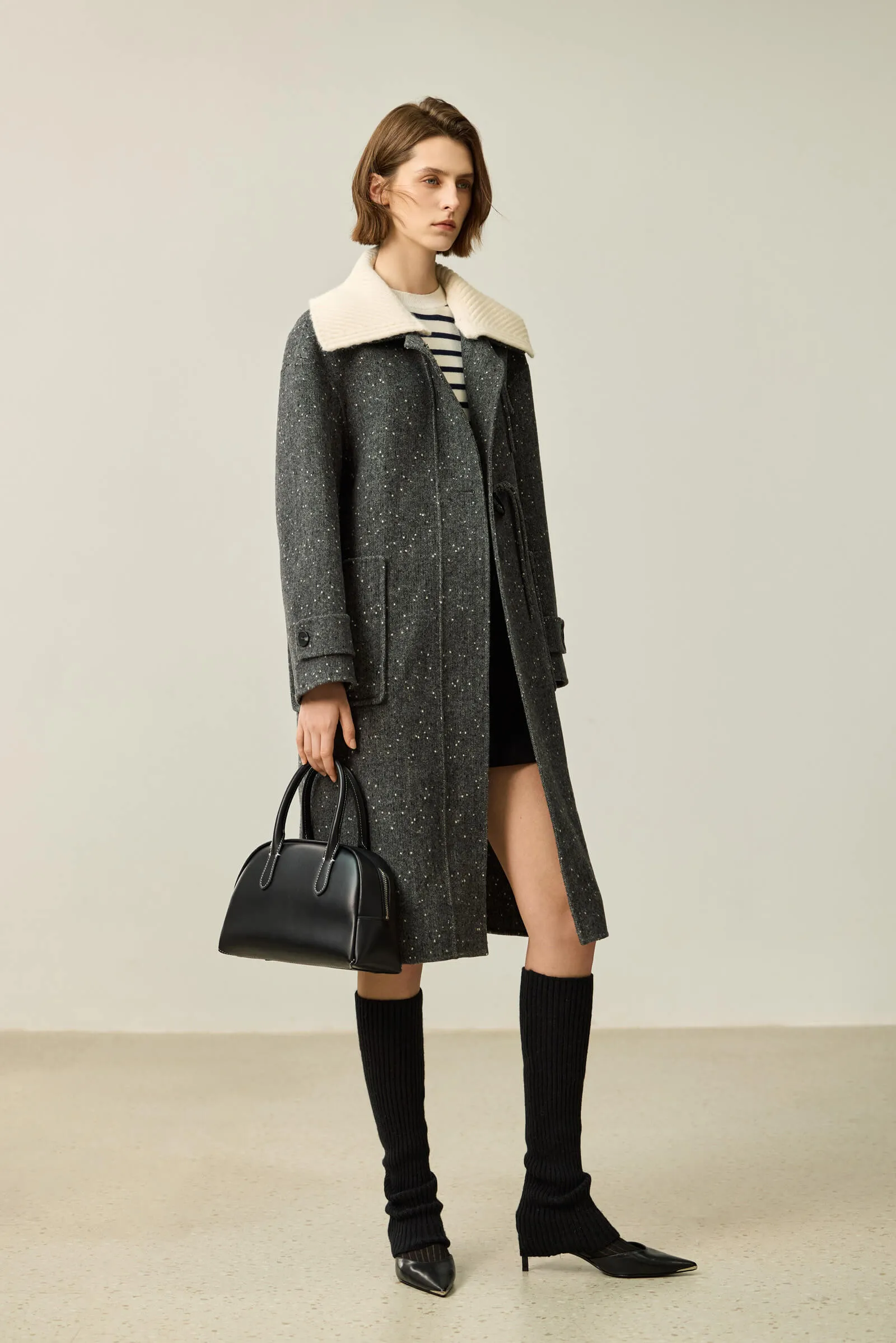 LILY Detachable Knit Collar Toggle Double-Faced Wool Coat