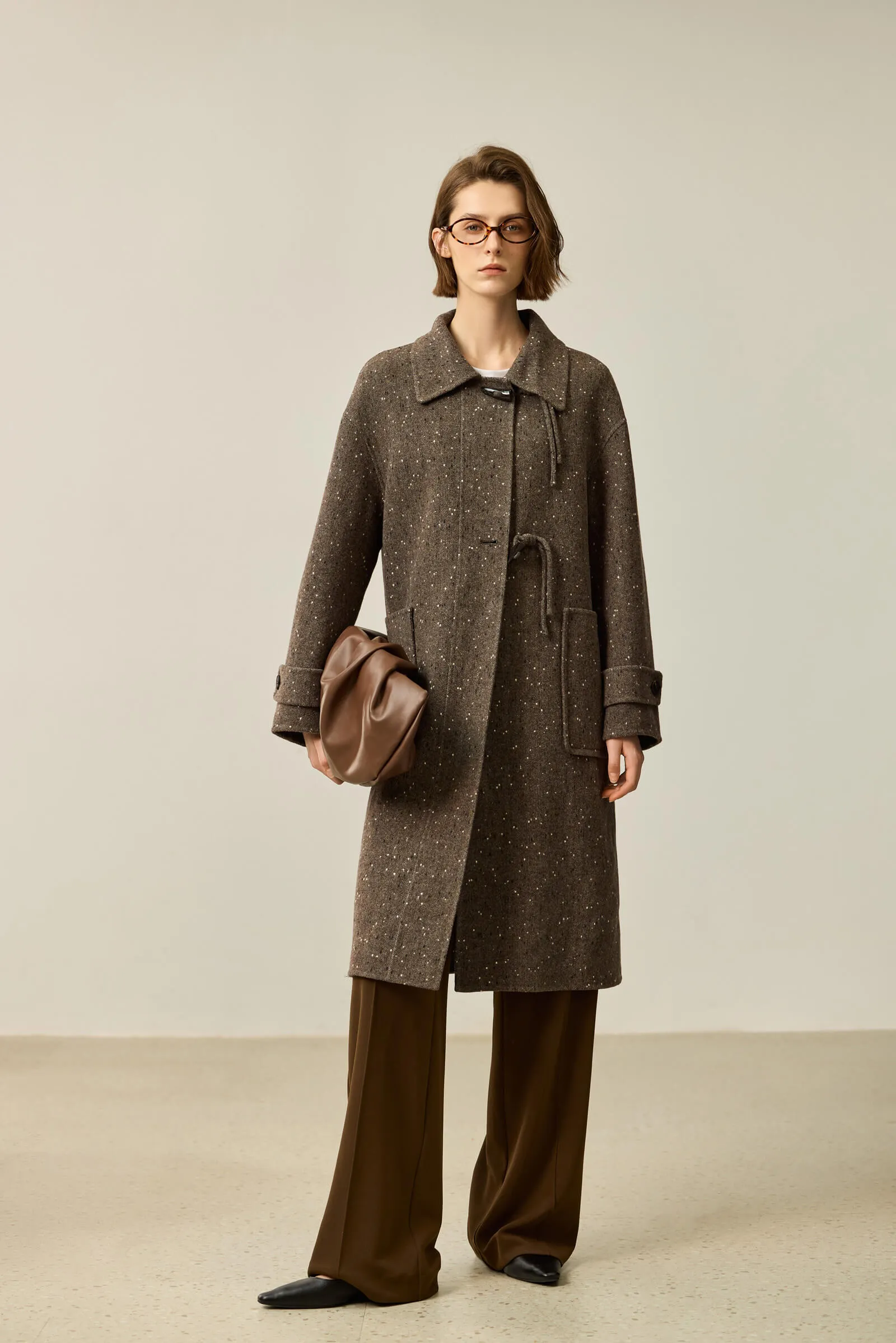 LILY Detachable Knit Collar Toggle Double-Faced Wool Coat