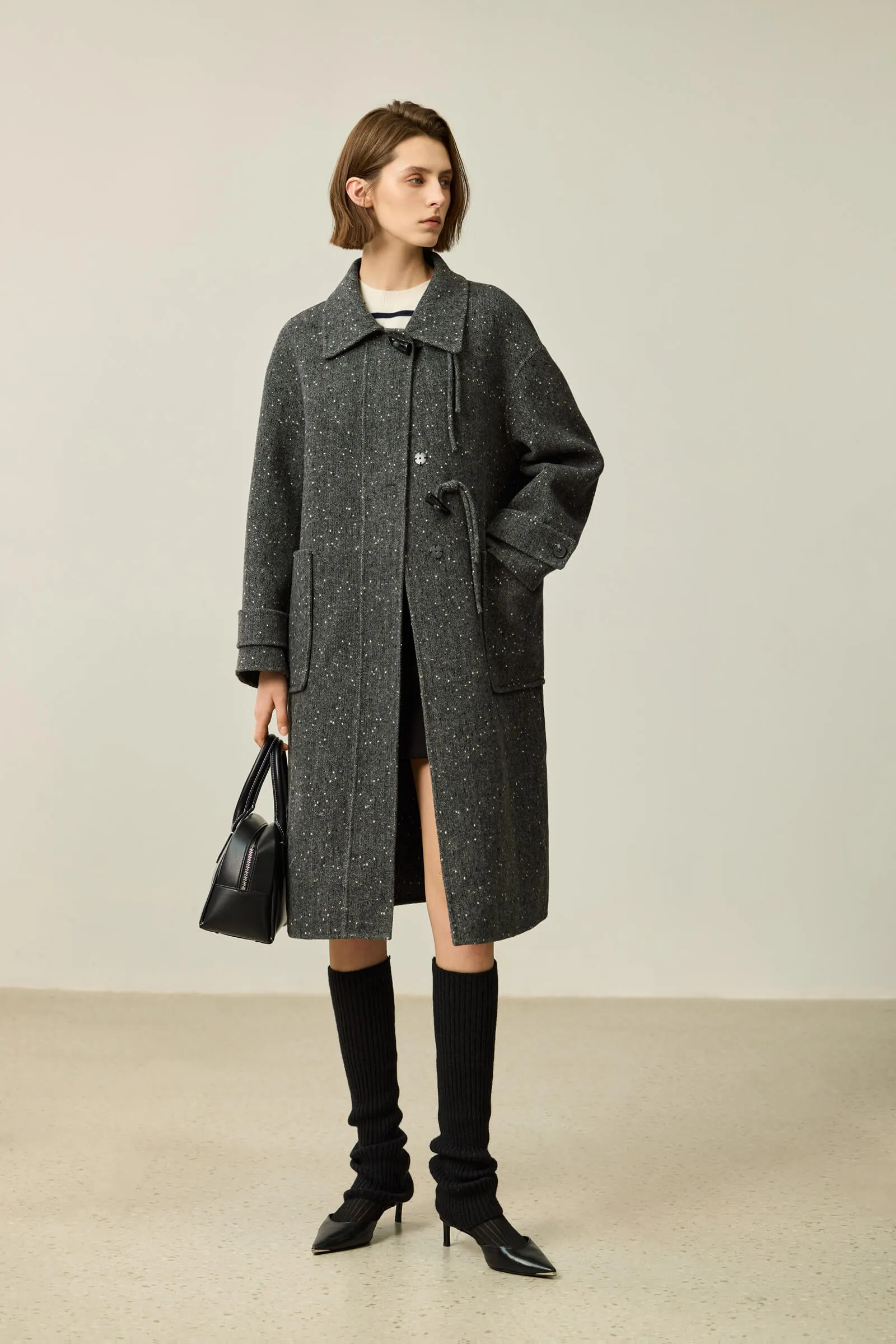 LILY Detachable Knit Collar Toggle Double-Faced Wool Coat