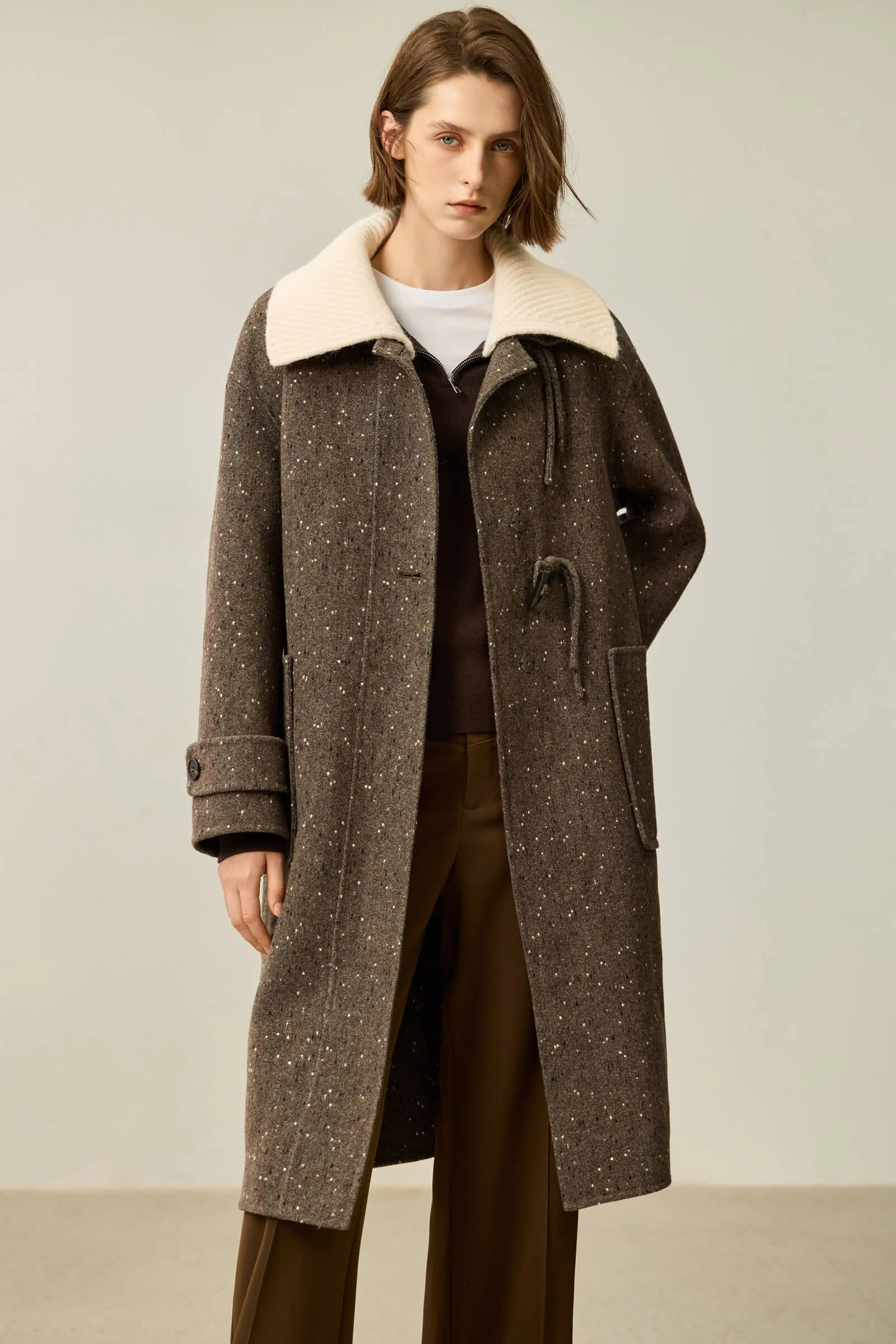 LILY Detachable Knit Collar Toggle Double-Faced Wool Coat