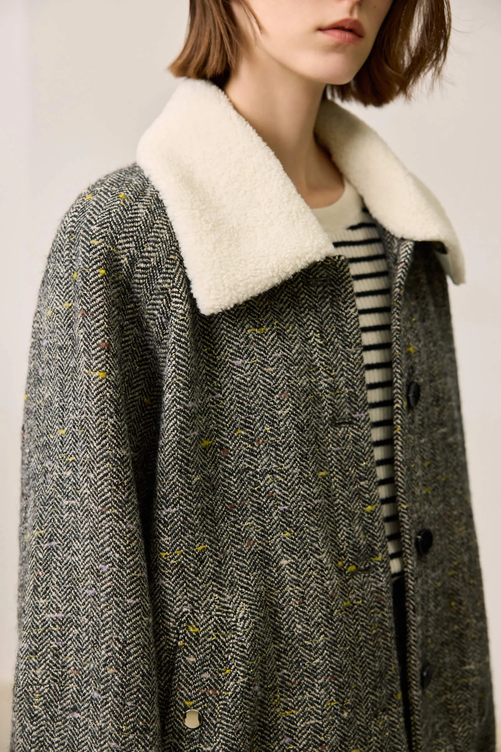 LILY Herringbone Textured Wool Coat