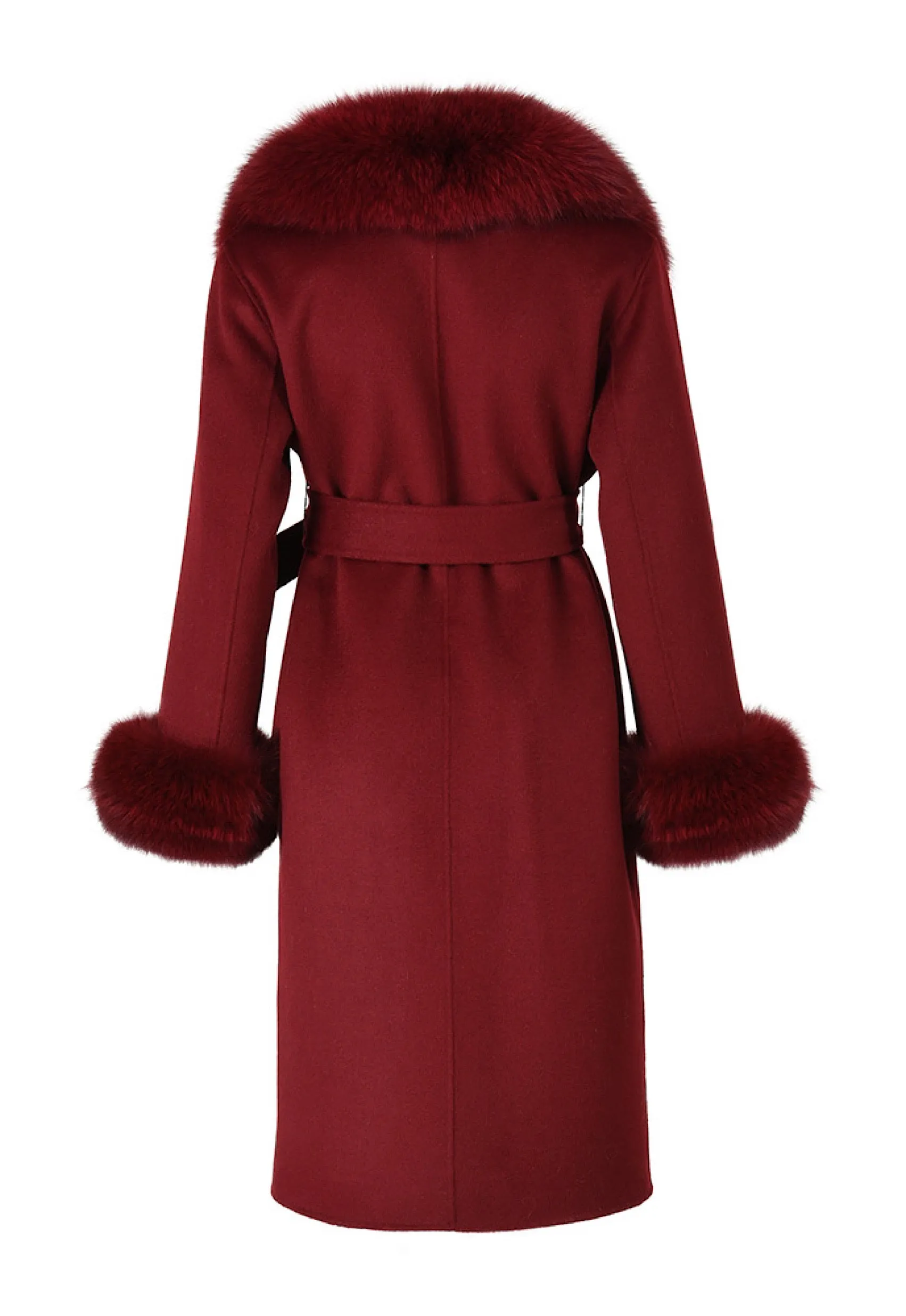 LONDON Burgundy Cashmere Coat with Fox Fur