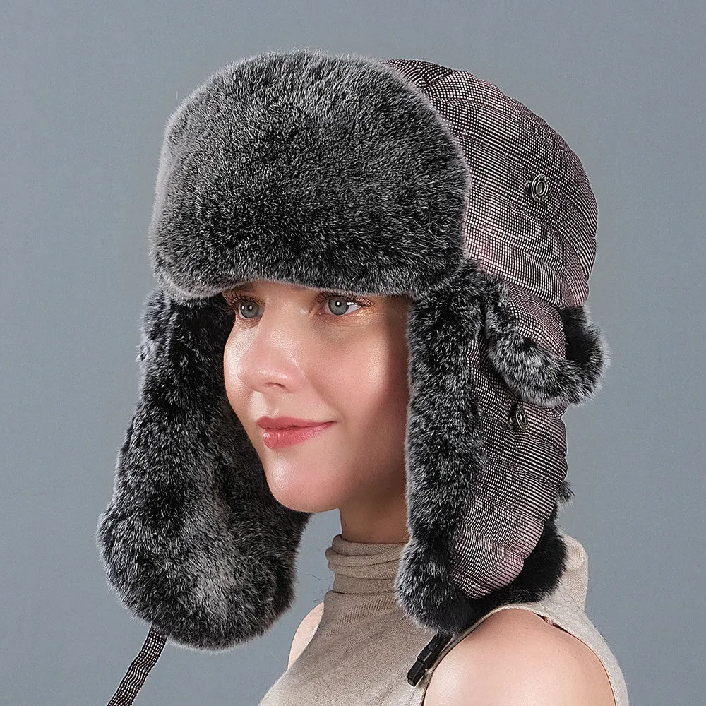 Men's and women's winter outdoor rex rabbit fur hat cold-proof ski hat thickened warm cotton hat