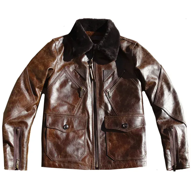 Men's Leather Flight Jacket - Chocolate Military Style Vintage Coat