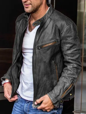 Men's PU Leather Jacket Men's Stand Collar Punk Men's Jacket