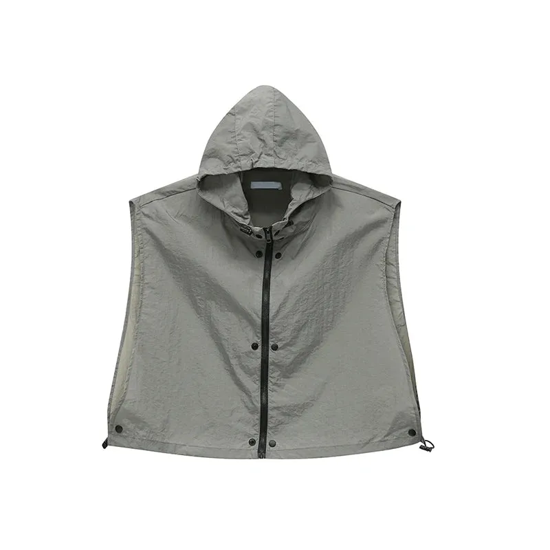 Men's Vest Coat Fashion Hooded Zipper Sleeveless Workwear Casual Summer Male Waistcoat Solid Color Loose 9C5328