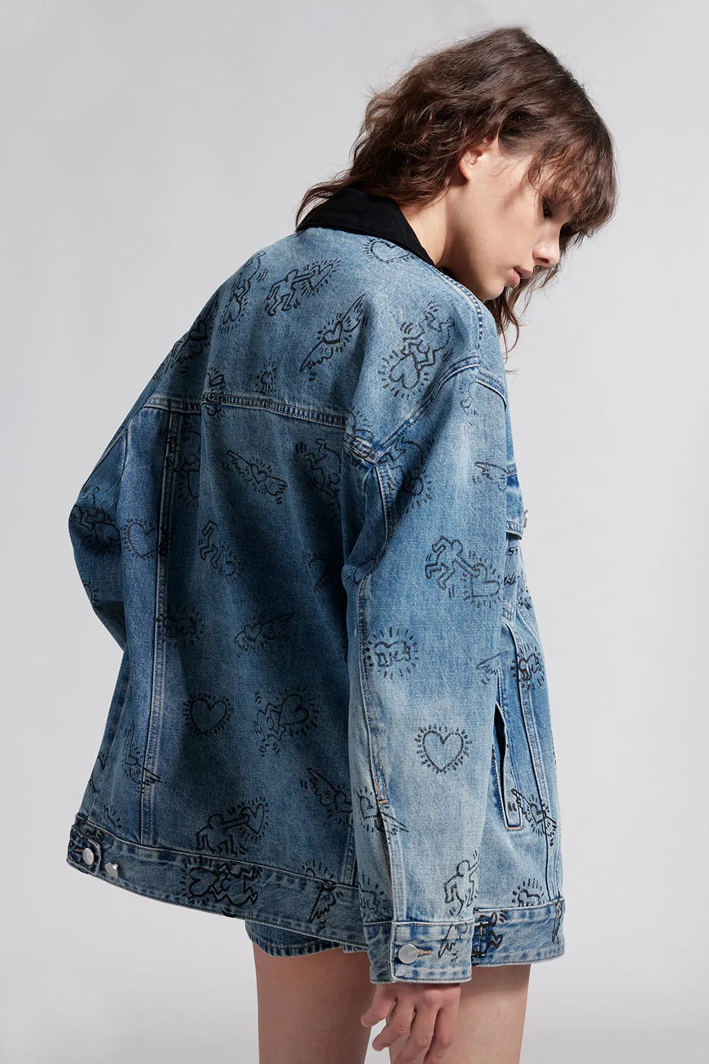 Miss Sixty x Keith Haring Capsule Collection Contrast Color Lapel Denim Jacket