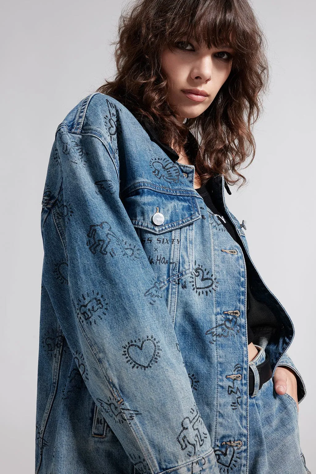 Miss Sixty x Keith Haring Capsule Collection Contrast Color Lapel Denim Jacket