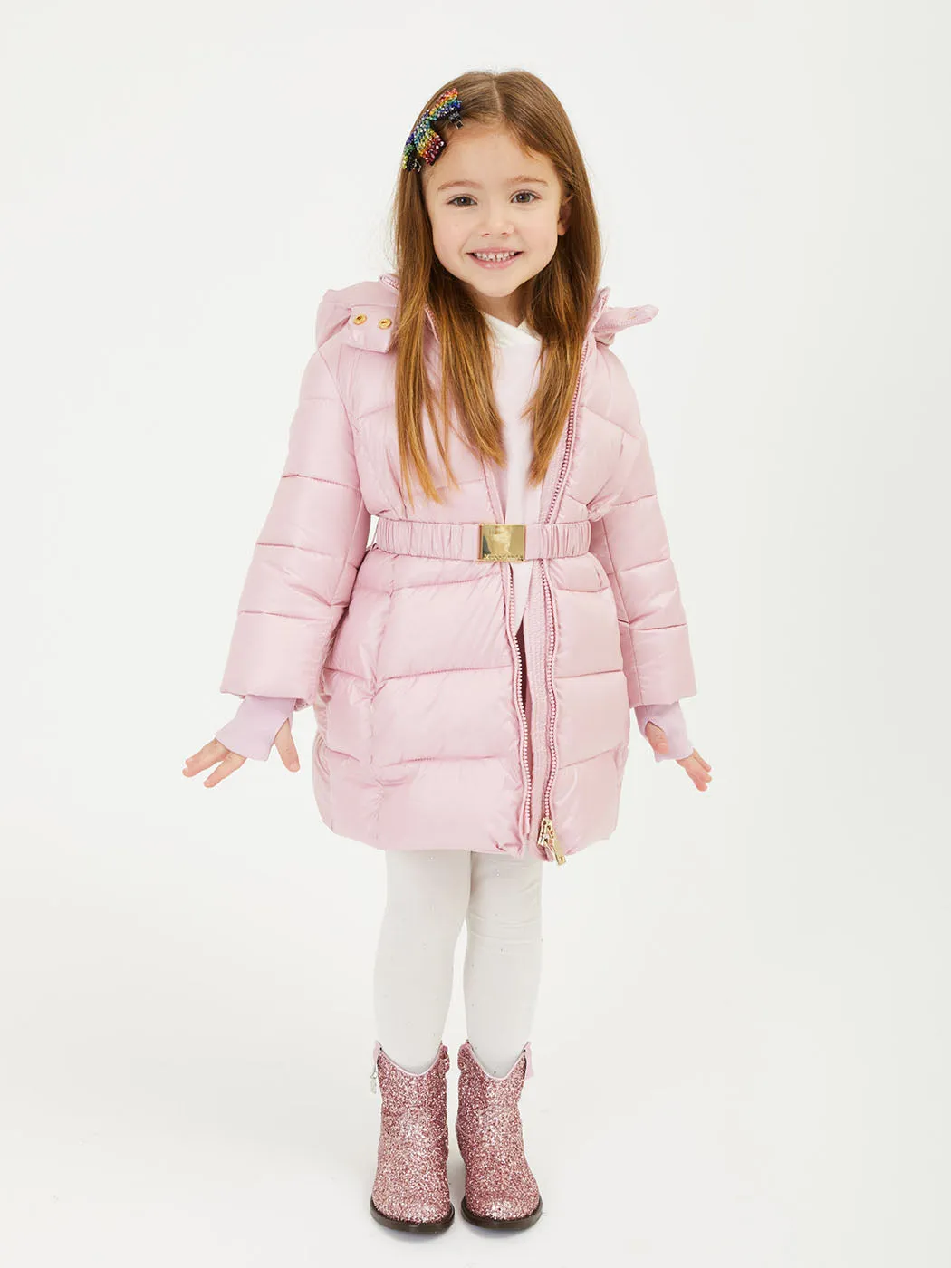 MONNALISA Technical down pink jacket with bow