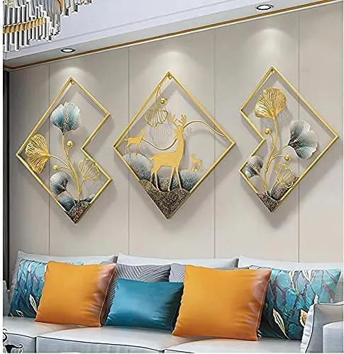 MS Overseas Metal Wall Decor For Living RoomSet of 3 Framed Metal Wall Art| Metal Abstract Decorative Wall Hangings Sculpture For Home,Office, Hotel & Restaurant. Set Of 3