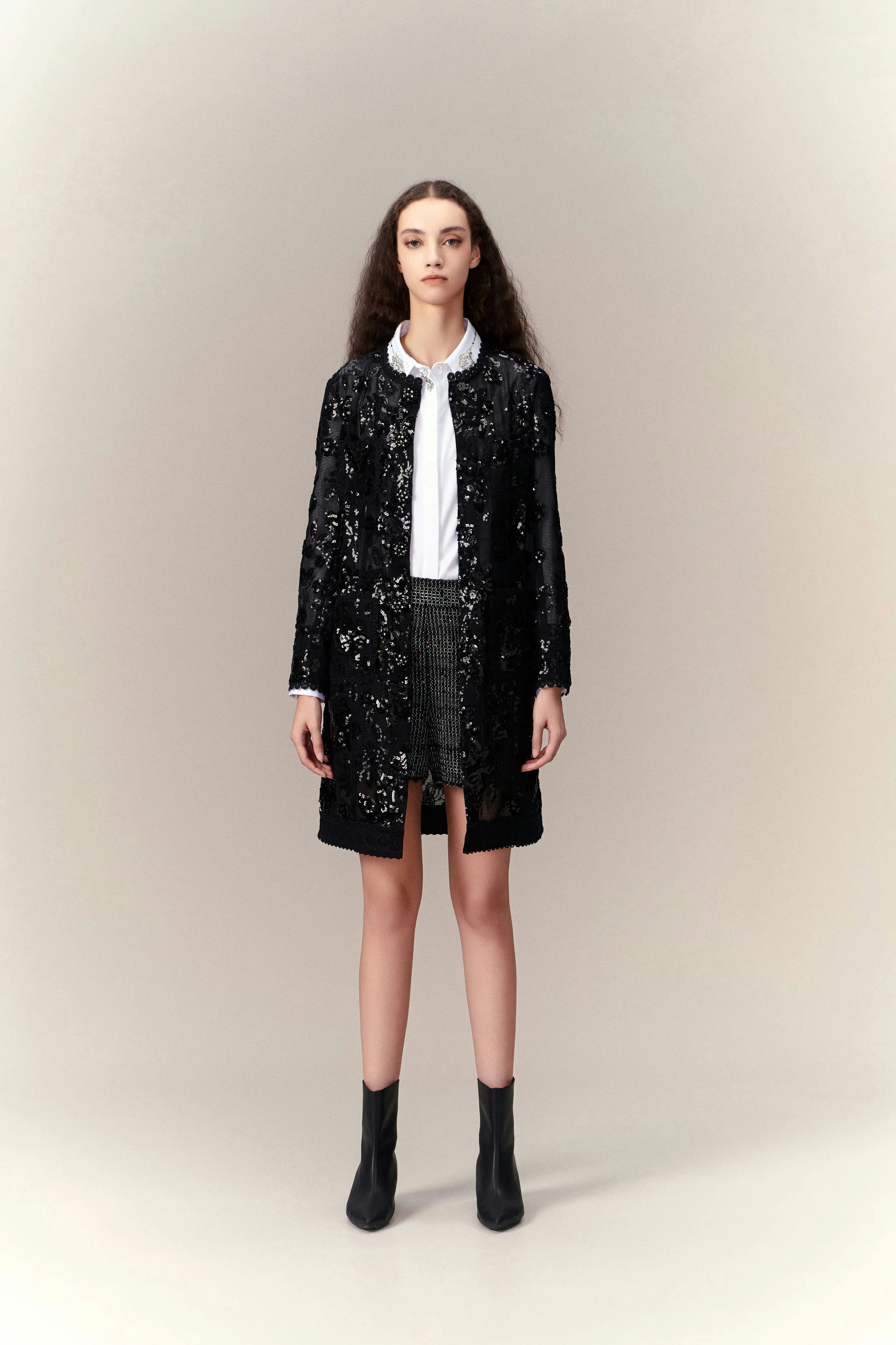 Mysterious Mistress Sequined Midi Coat