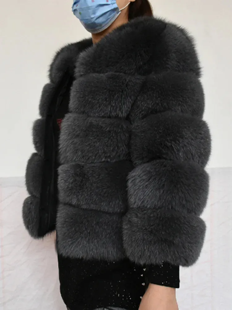 Natural 50CM Real Fox Fur Coat Women Winter Vest Jacket Fashion Outwear Real Fox Fur Vest Coat