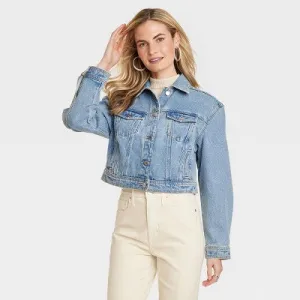 New - Women's Cropped Denim Jacket - Universal Thread Medium Wash M