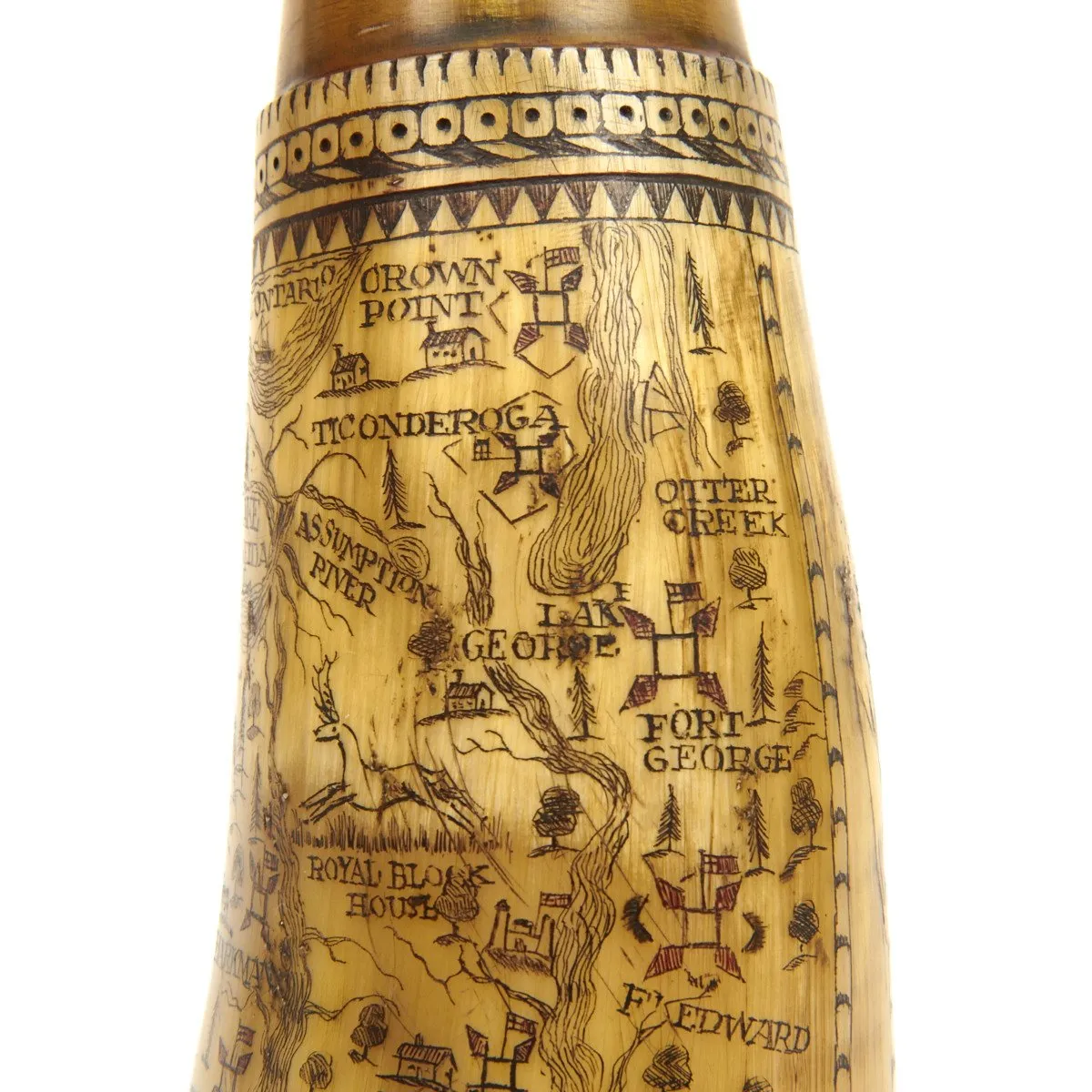 Original Pre-American Revolutionary War Scrimshaw Powder Horn Map