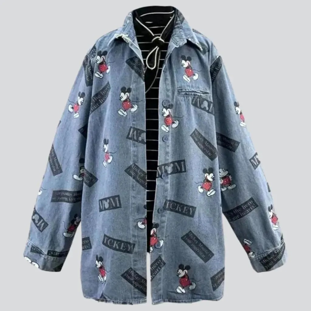 Painted mickey-print jeans coat for women