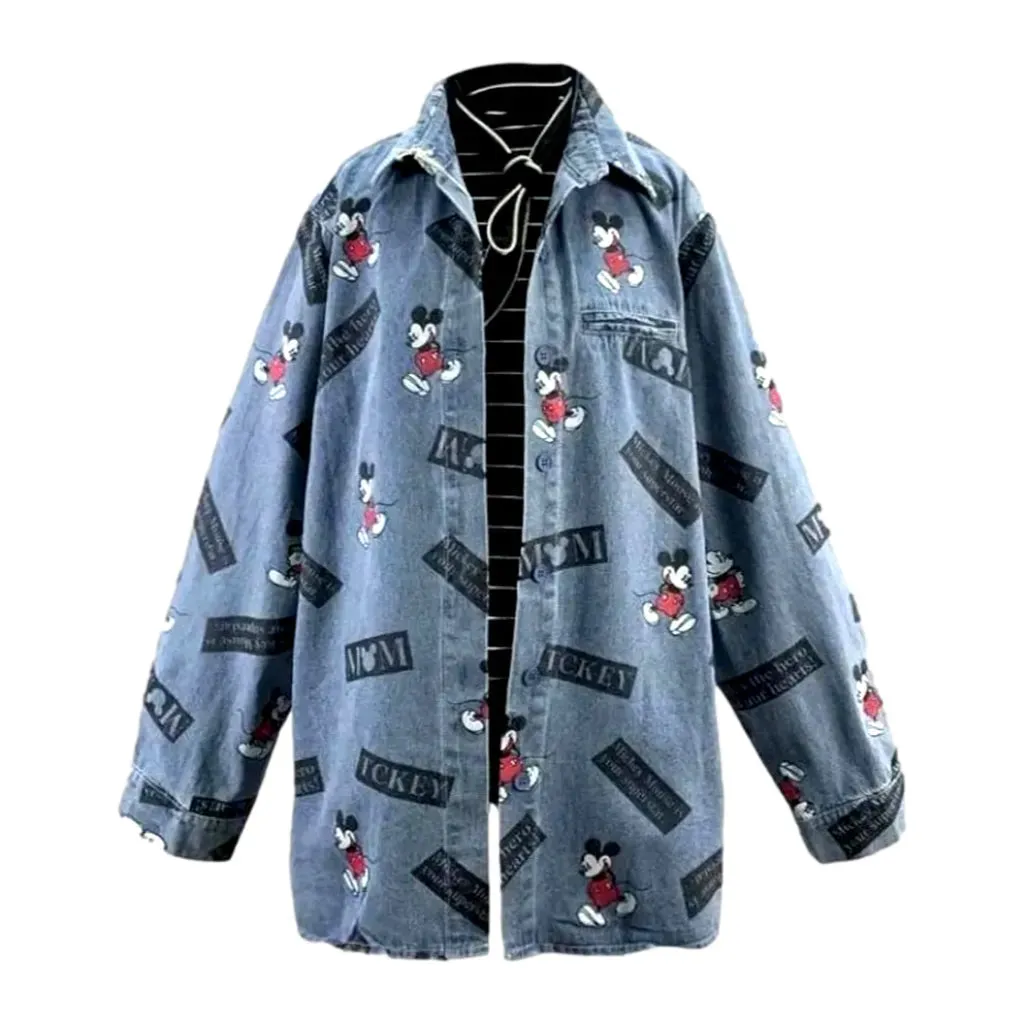 Painted mickey-print jeans coat for women