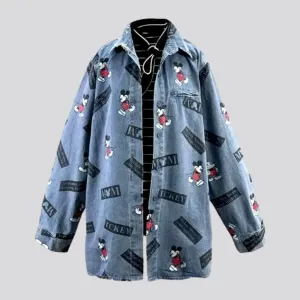 Painted mickey-print jeans coat for women