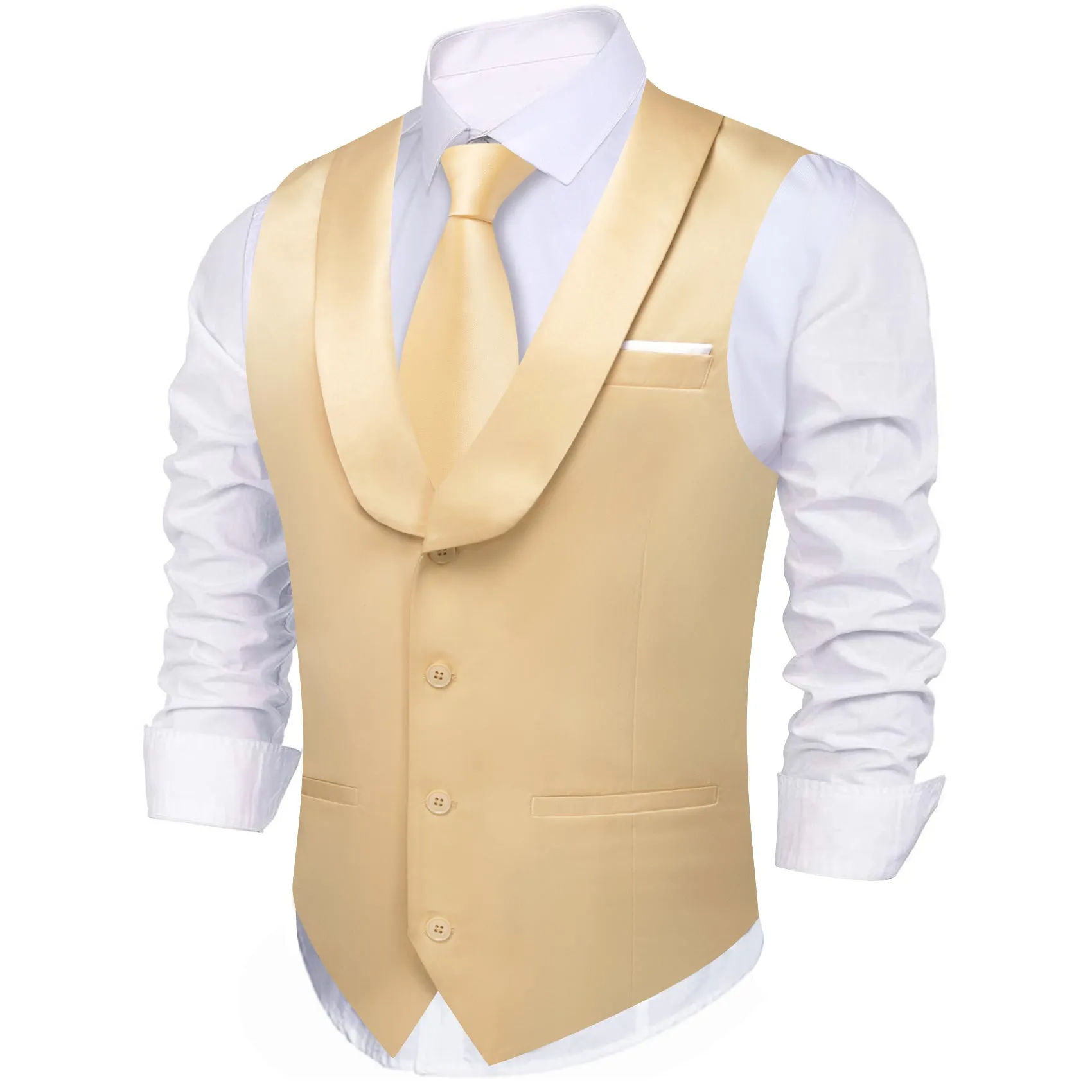 PaleGodenrod Solid Jacquard Men's Collar Vest