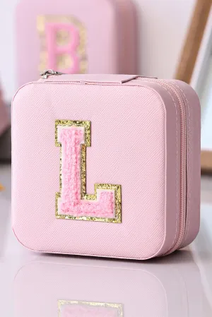 Pink Chenille Initial L Portable Jewelry Case