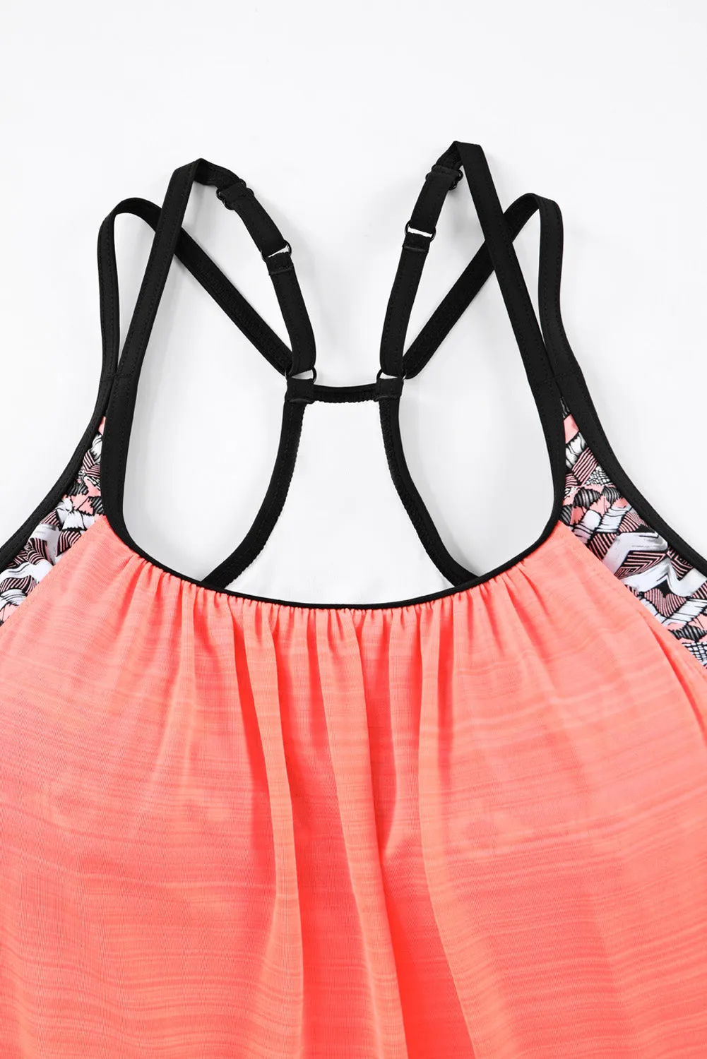 Pink Geometric Print Lined Racerback Tankini Swimsuit