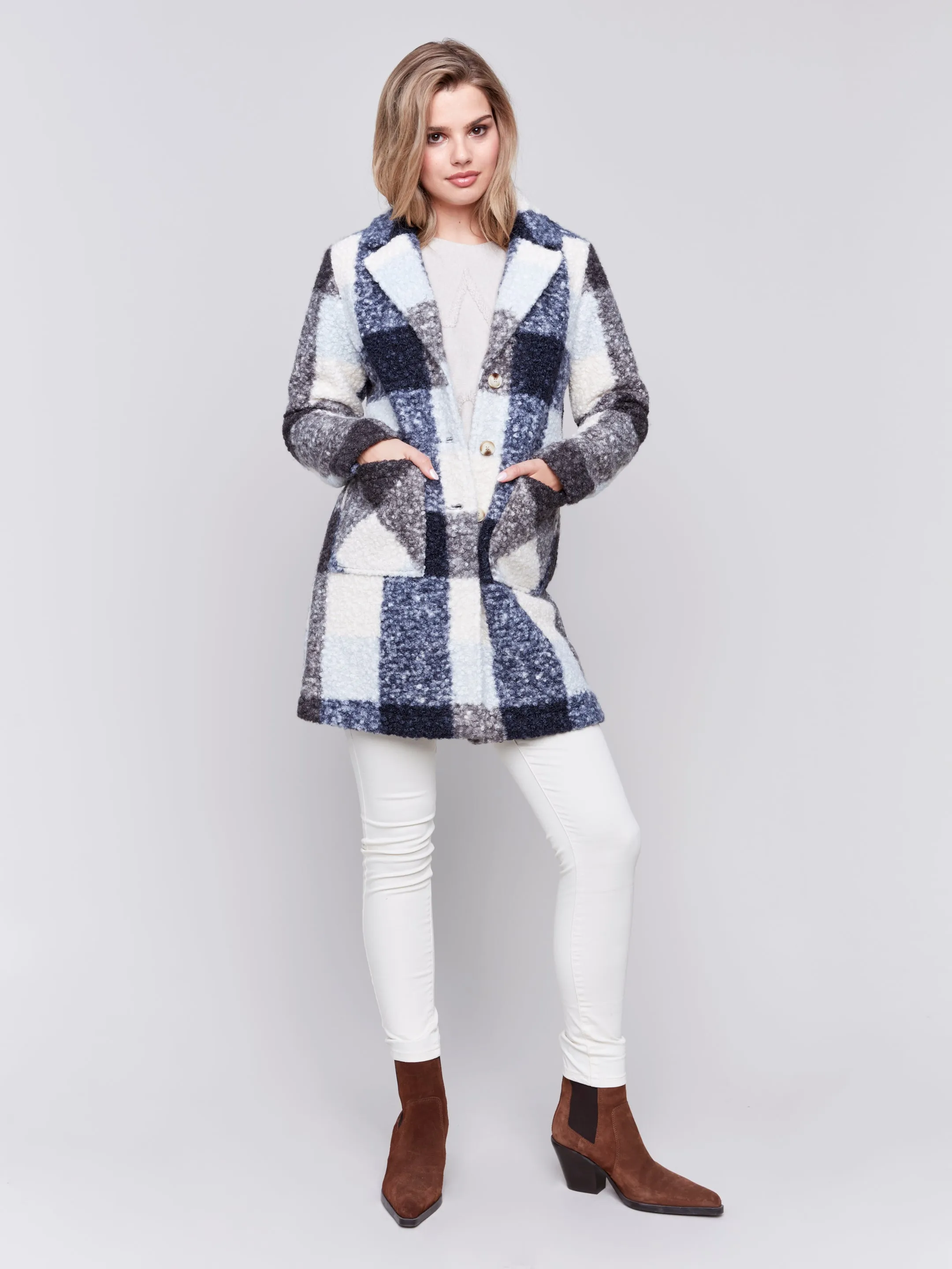 PLAID BOUCLE COAT