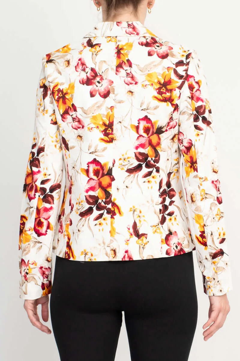 Premise Notched Collar Long Sleeve 2 Button Closure Floral Print Cotton Blend Jacket