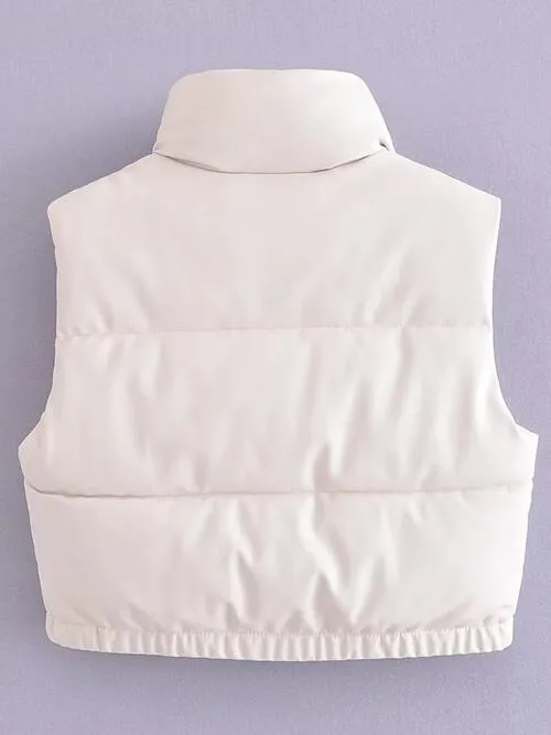 PU Leather Cropped Zip Up Drawstring Vest