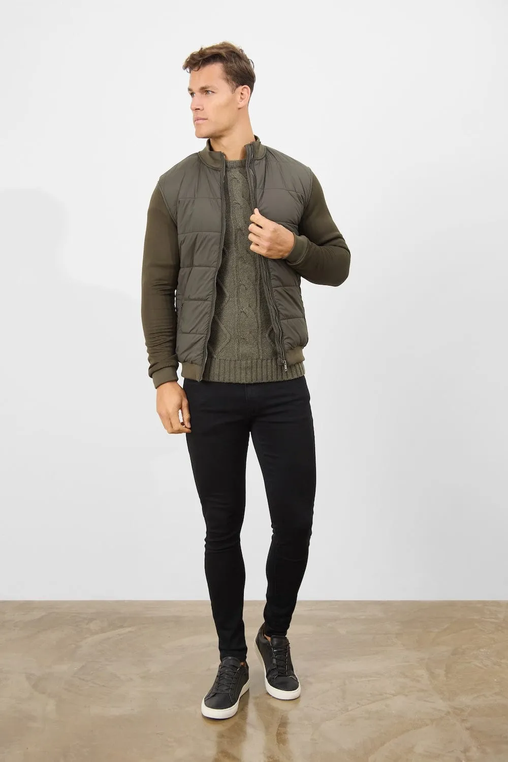 Quilted Hybrid Jacket in Khaki