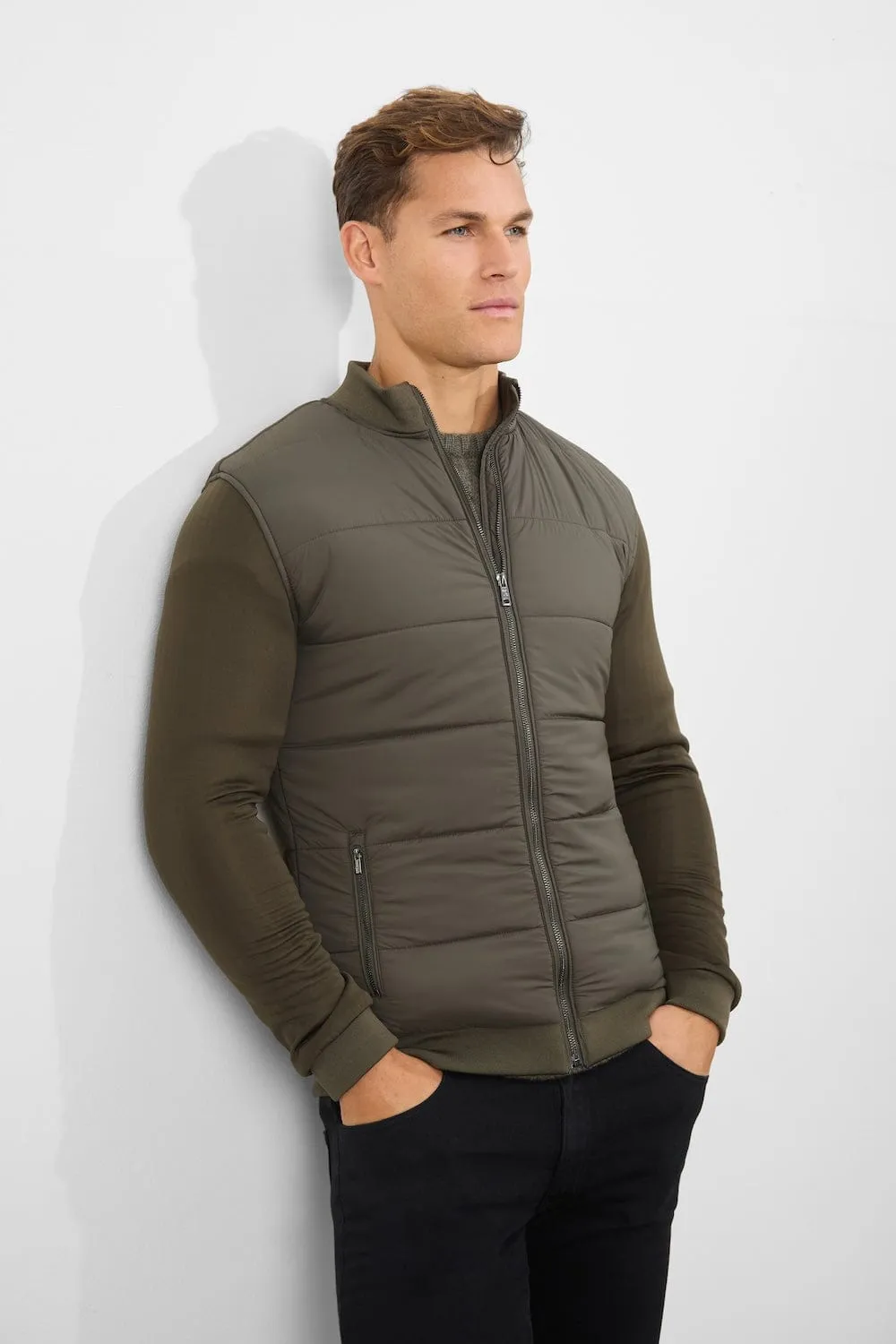 Quilted Hybrid Jacket in Khaki