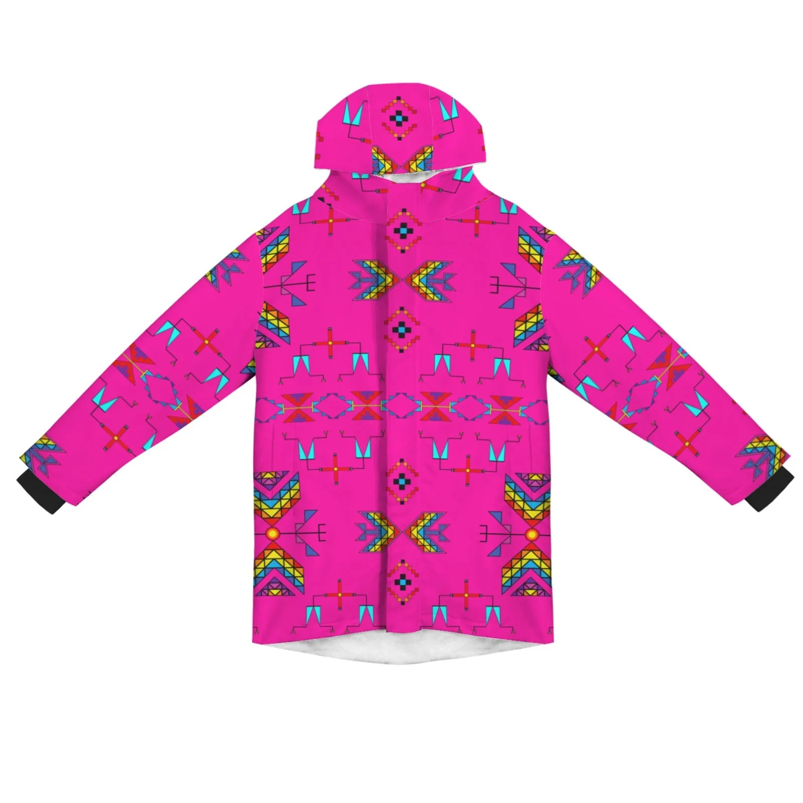 Rainy Chief Rainbow Hot Pink Unisex Sherpa Lined Hooded Coat