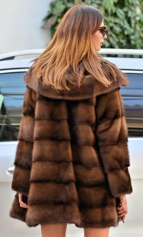 Real Full Mink Fur Hooded Coat