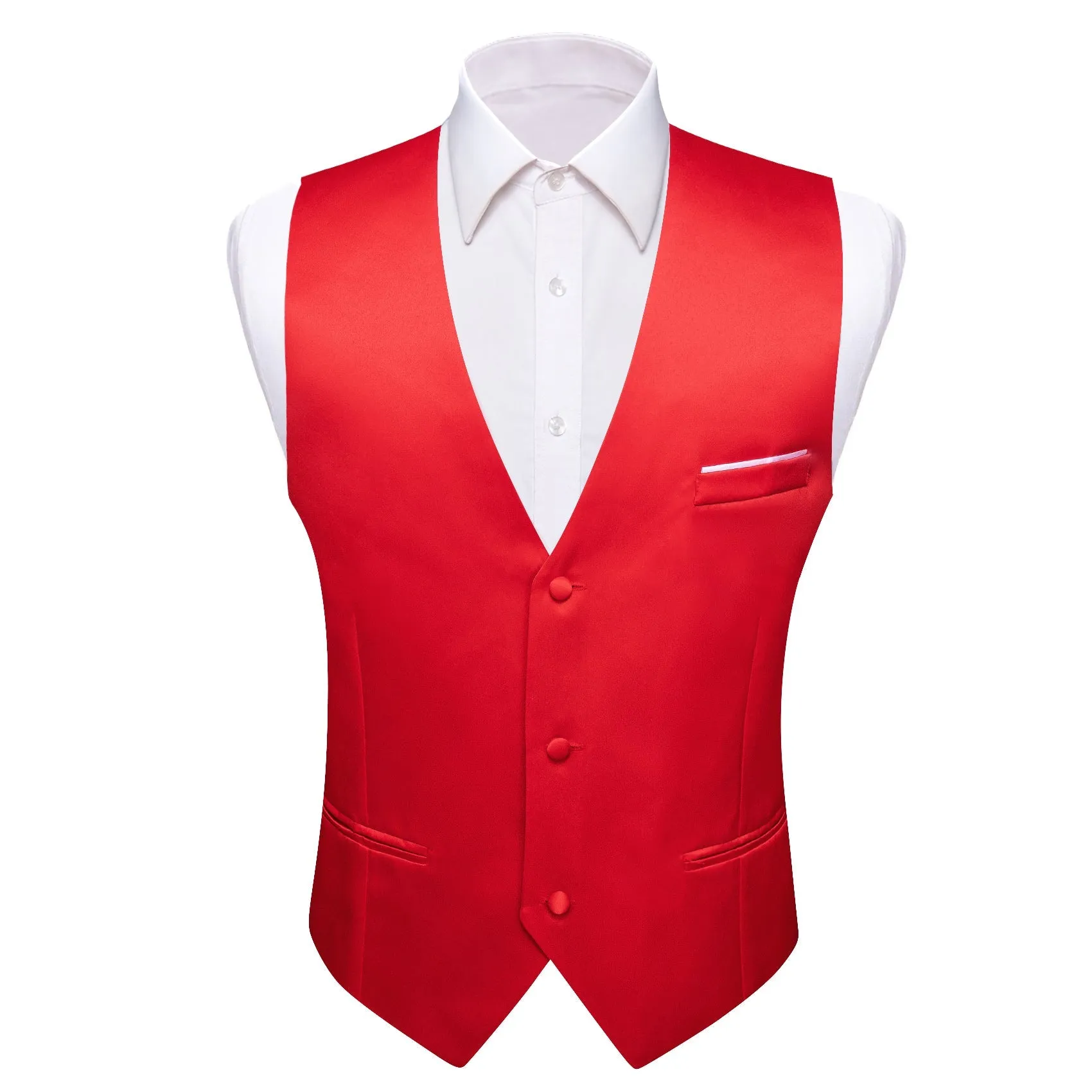 Red Solid Silk Men's Vest Bow Tie Set Waistcoat Suit Set