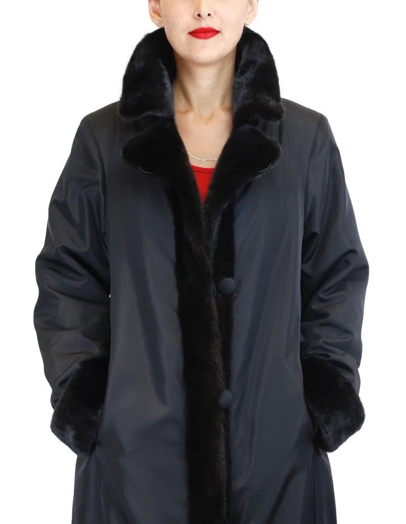 REVERSIBLE SHEARED & UNSHEARED FULLY LET OUT FEMALE MINK FUR LONG COAT