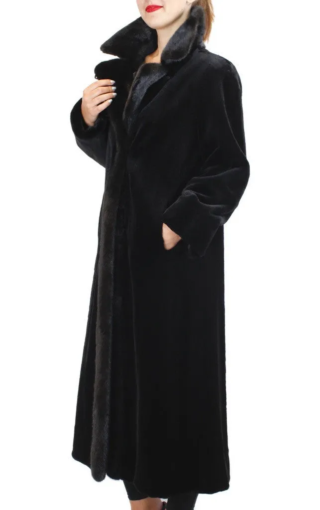 REVERSIBLE SHEARED & UNSHEARED FULLY LET OUT FEMALE MINK FUR LONG COAT