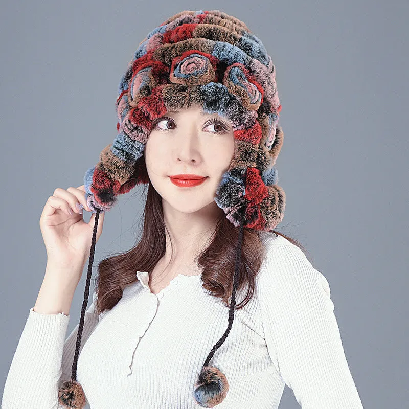 Rex rabbit fur hat female winter wild casual thickening warm ear protection winter