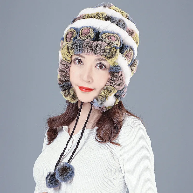 Rex rabbit fur hat female winter wild casual thickening warm ear protection winter