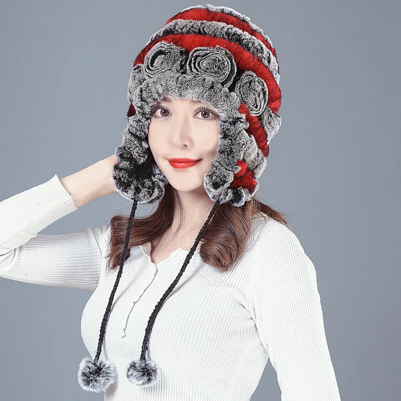 Rex rabbit fur hat female winter wild casual thickening warm ear protection winter