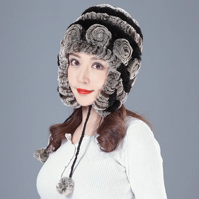 Rex rabbit fur hat female winter wild casual thickening warm ear protection winter