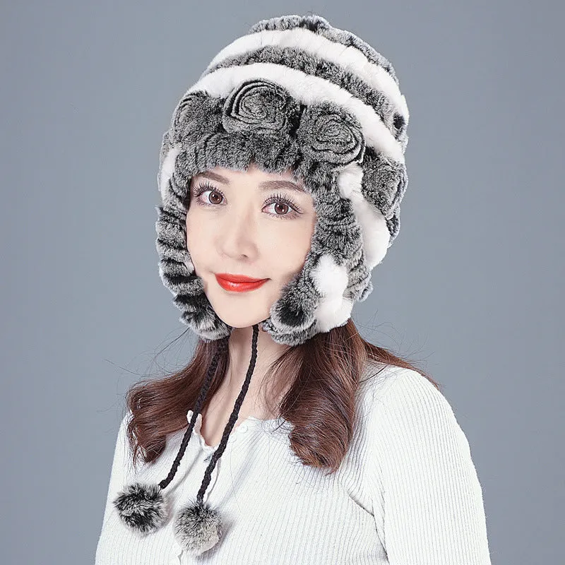 Rex rabbit fur hat female winter wild casual thickening warm ear protection winter