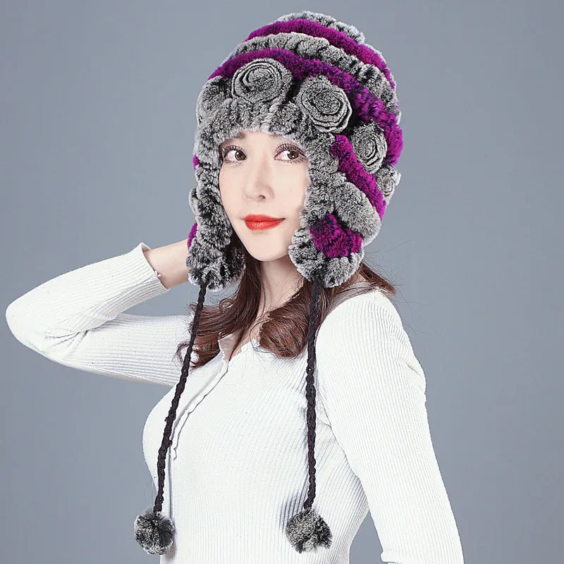 Rex rabbit fur hat female winter wild casual thickening warm ear protection winter