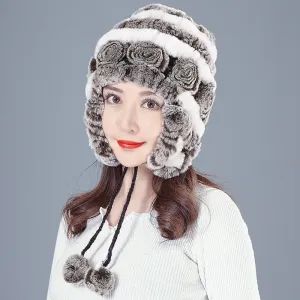 Rex rabbit fur hat female winter wild casual thickening warm ear protection winter