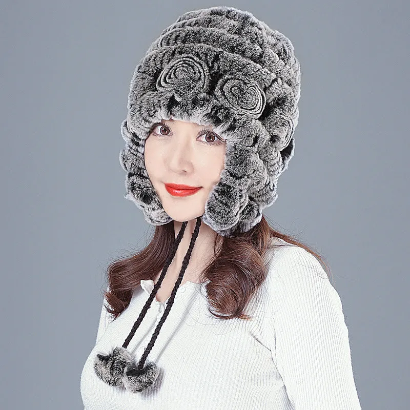 Rex rabbit fur hat female winter wild casual thickening warm ear protection winter